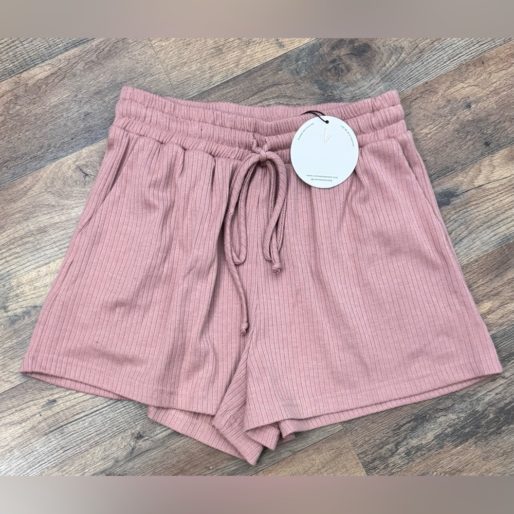 Lost + Wander NWT Ribbed Lounge Shorts Dusty Rose Drawstring Pockets XS - Picture 8 of 8